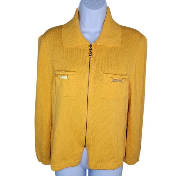 St. John Collection By Marie Gray Yellow Knit Zip Up Cardigan Sweater Size Small - Picture 1 of 8